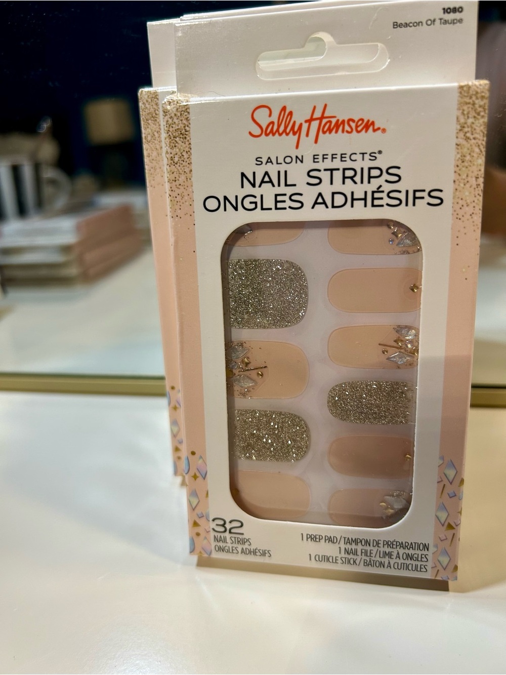 Sally Hansen Taupe & Gold Glitter Press-On Nail Strips